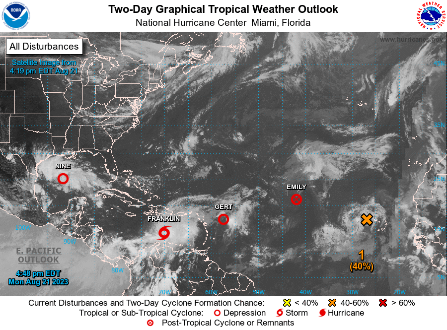 Tropical Storm Franklin headed for Hispaniola, Tropical Depression Nine 